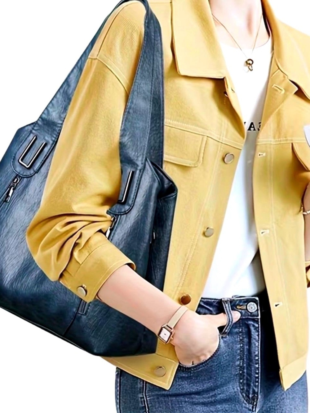 New -Vintage Inspired Faux Leather Shoulder Bag -Blue